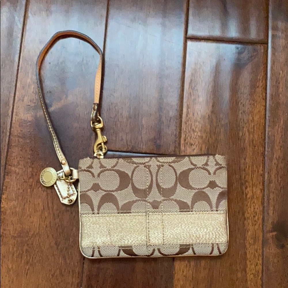 Coach wristlet in Signature tan fabric